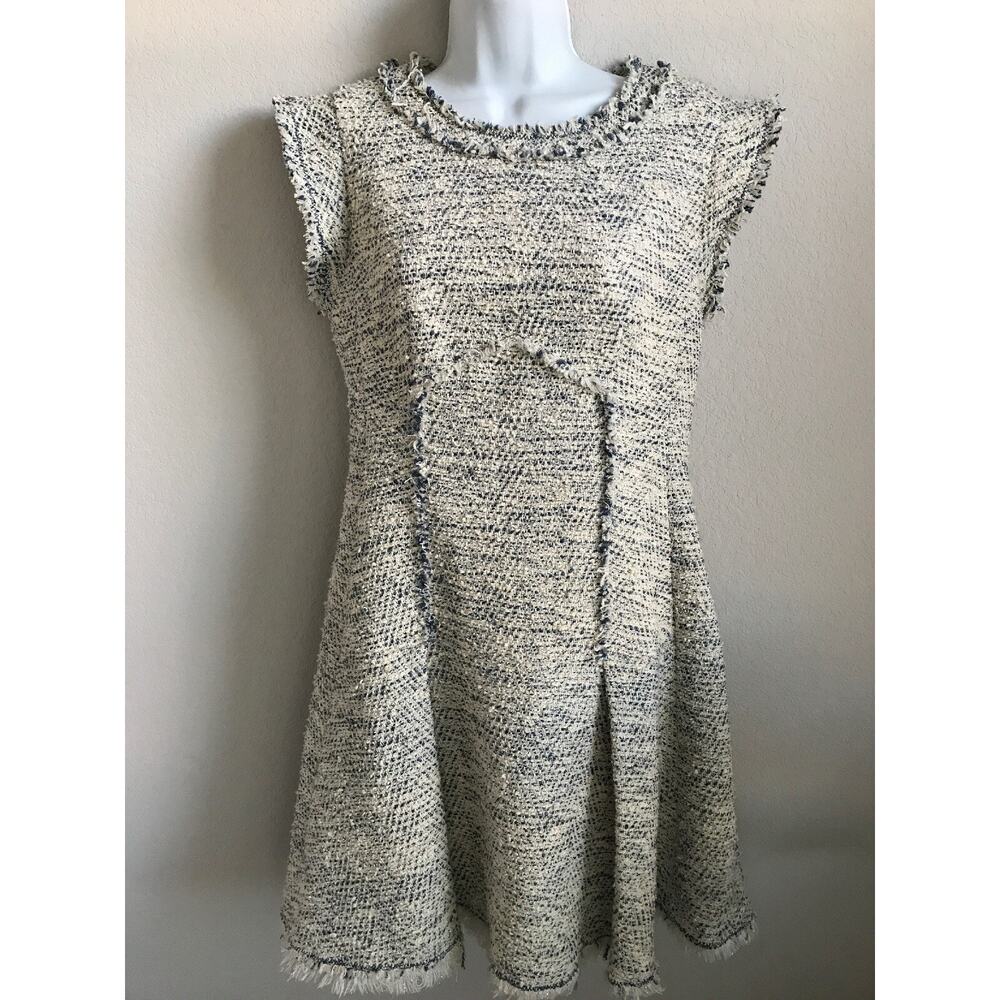 Rebecca Taylor women's formal dress white/blue size 6 sleeveless Tweed